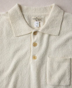 Clearance Lot 917 Cotton-Blend Bouclé Polo Shirt - Cream White Polo Shirts | Short Sleeve T-Shirts
