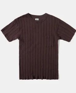 Sale Lot 105 Drop Needle Ribbed Pocket T-Shirt - Chocolate Brown Short Sleeve T-Shirts | T-shirts