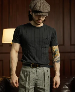 Online Lot 105 Drop Needle Ribbed Pocket T-Shirt - Charcoal Black Short Sleeve T-Shirts | T-shirts