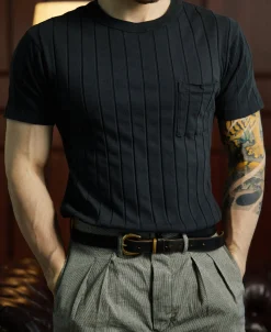 Online Lot 105 Drop Needle Ribbed Pocket T-Shirt - Charcoal Black Short Sleeve T-Shirts | T-shirts