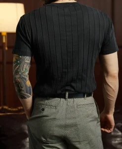 Online Lot 105 Drop Needle Ribbed Pocket T-Shirt - Charcoal Black Short Sleeve T-Shirts | T-shirts