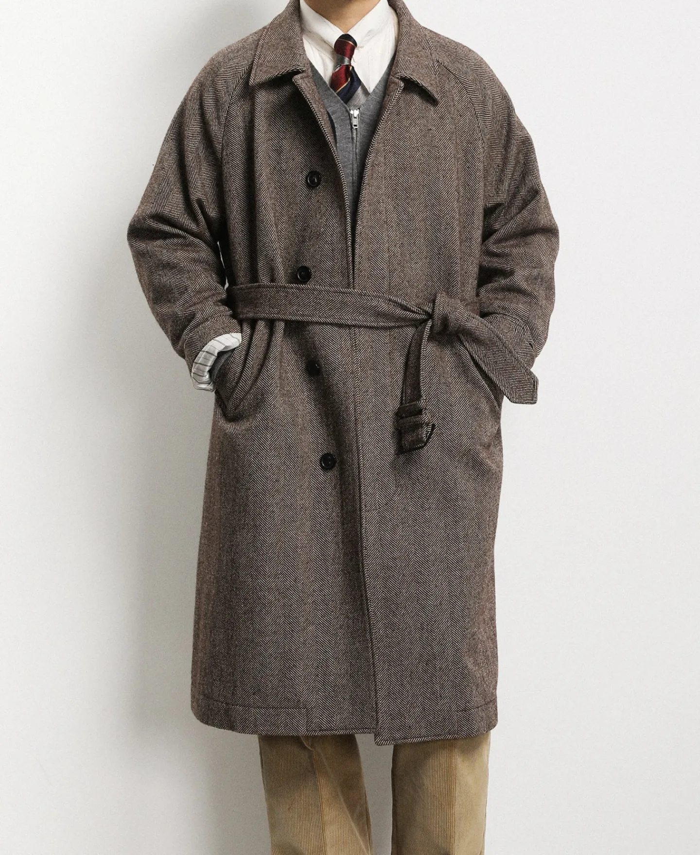 Best Lot 320 Herringbone Wool Balmacaan Long Coat Jackets&coats
