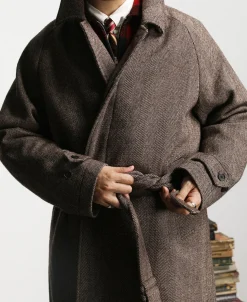 Best Lot 320 Herringbone Wool Balmacaan Long Coat Jackets&coats
