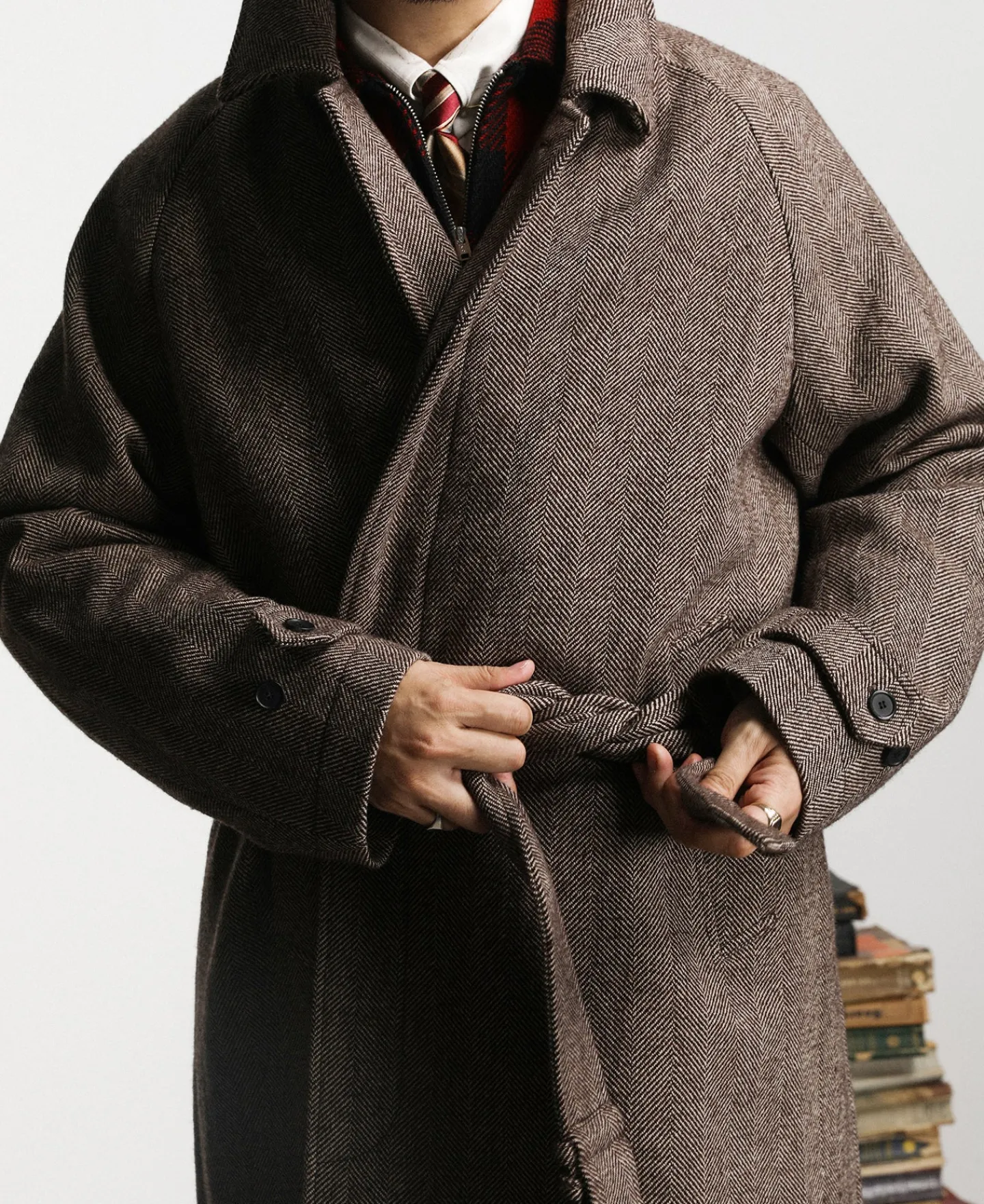 Best Lot 320 Herringbone Wool Balmacaan Long Coat Jackets&coats