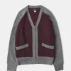 Outlet Lot 913 1940s Contrast Wool Cardigan - Wine Red/Gray Knitwear&sweaters