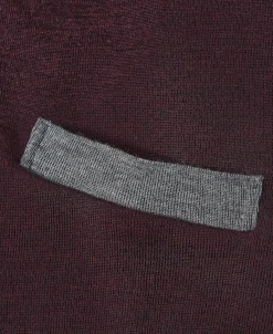 Outlet Lot 913 1940s Contrast Wool Cardigan - Wine Red/Gray Knitwear&sweaters