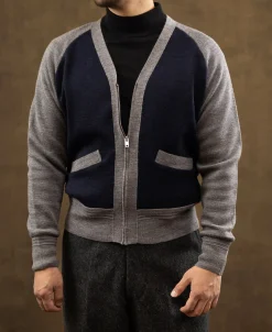 Fashion Lot 913 1940s Contrast Wool Cardigan - Navy/Gray Knitwear&sweaters