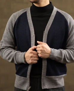 Fashion Lot 913 1940s Contrast Wool Cardigan - Navy/Gray Knitwear&sweaters