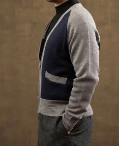 Fashion Lot 913 1940s Contrast Wool Cardigan - Navy/Gray Knitwear&sweaters