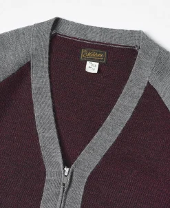 Outlet Lot 913 1940s Contrast Wool Cardigan - Wine Red/Gray Knitwear&sweaters