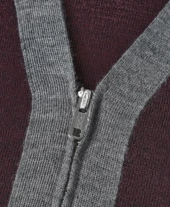 Outlet Lot 913 1940s Contrast Wool Cardigan - Wine Red/Gray Knitwear&sweaters