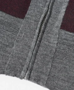 Outlet Lot 913 1940s Contrast Wool Cardigan - Wine Red/Gray Knitwear&sweaters