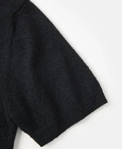 Discount Lot 918 1940s Cotton-Blend Bouclé Pocket T-Shirt - Black Short Sleeve T-Shirts | T-shirts
