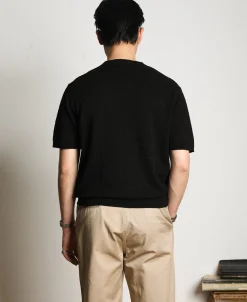 Discount Lot 918 1940s Cotton-Blend Bouclé Pocket T-Shirt - Black Short Sleeve T-Shirts | T-shirts