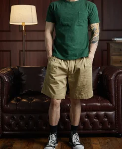 Sale Lot 102 1940s Heavyweight Slub Pocket T-Shirt - Dark Green Short Sleeve T-Shirts | T-shirts