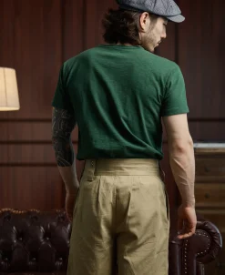 Sale Lot 102 1940s Heavyweight Slub Pocket T-Shirt - Dark Green Short Sleeve T-Shirts | T-shirts