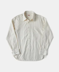 Clearance Lot 215 1930s Jacquard Stripe Point Collar Dress Shirt Long Sleeve Shirts | Shirts