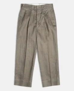 Outlet Lot 841 1940s Linen Two Tuck Slacks - Khaki Green Pants&trousers