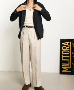 Best Lot 841 1940s Linen Two Tuck Slacks - Ivory Pants&trousers