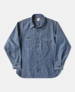 Best Lot 208 1930s Point Collar Work Shirt - Gray Blue Long Sleeve Shirts | Shirts