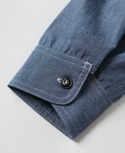 Best Lot 208 1930s Point Collar Work Shirt - Gray Blue Long Sleeve Shirts | Shirts