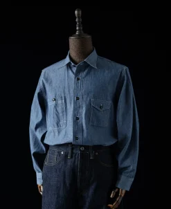 Best Lot 208 1930s Point Collar Work Shirt - Gray Blue Long Sleeve Shirts | Shirts