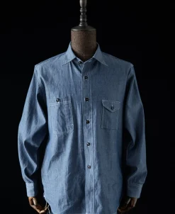 Best Lot 208 1930s Point Collar Work Shirt - Gray Blue Long Sleeve Shirts | Shirts