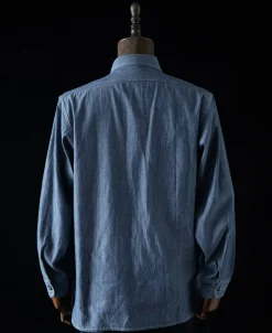 Best Lot 208 1930s Point Collar Work Shirt - Gray Blue Long Sleeve Shirts | Shirts