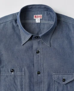 Best Lot 208 1930s Point Collar Work Shirt - Gray Blue Long Sleeve Shirts | Shirts