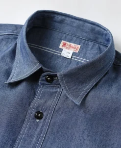 Best Lot 208 1930s Point Collar Work Shirt - Gray Blue Long Sleeve Shirts | Shirts