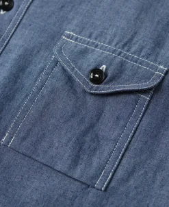 Best Lot 208 1930s Point Collar Work Shirt - Gray Blue Long Sleeve Shirts | Shirts