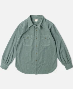 Hot Lot 217 1940s Pointed Collar Salt & Pepper Shirt - Sage Green Long Sleeve Shirts | Shirts