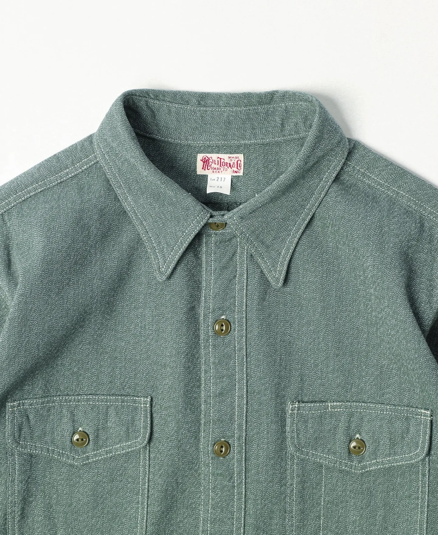 Hot Lot 217 1940s Pointed Collar Salt & Pepper Shirt - Sage Green Long Sleeve Shirts | Shirts
