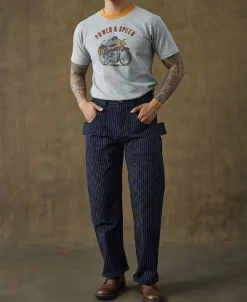 Discount Lot DW2213 Selvedge Striped Biker Trousers Pants&trousers