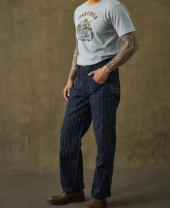 Discount Lot DW2213 Selvedge Striped Biker Trousers Pants&trousers
