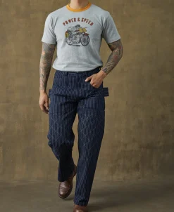Discount Lot DW2213 Selvedge Striped Biker Trousers Pants&trousers