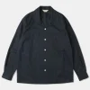 Hot Lot 220L 1940s Linen-Cotton Open Collar Shirt - Navy Long Sleeve Shirts | Shirts