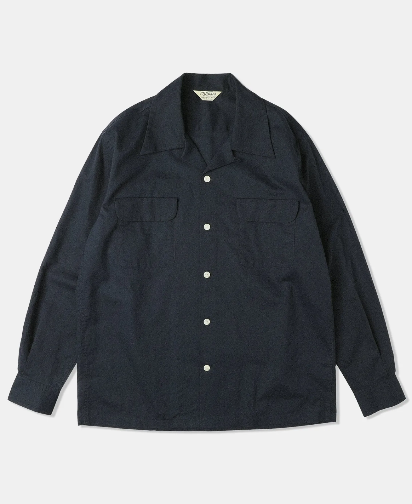 Hot Lot 220L 1940s Linen-Cotton Open Collar Shirt - Navy Long Sleeve Shirts | Shirts