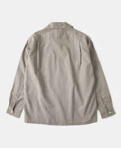 Clearance Lot 220L 1940s Linen-Cotton Open Collar Shirt - Khaki Gray Shirts | Long Sleeve T-Shirts