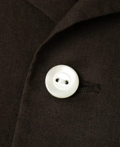 Clearance Lot 220L 1940s Linen-Cotton Open Collar Shirt - Dark Brown Long Sleeve Shirts | Shirts