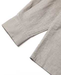Clearance Lot 220L 1940s Linen-Cotton Open Collar Shirt - Khaki Gray Shirts | Long Sleeve T-Shirts