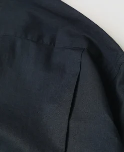 Hot Lot 220L 1940s Linen-Cotton Open Collar Shirt - Navy Long Sleeve Shirts | Shirts