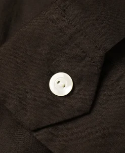 Clearance Lot 220L 1940s Linen-Cotton Open Collar Shirt - Dark Brown Long Sleeve Shirts | Shirts
