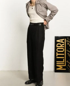 Clearance Lot 220L 1940s Linen-Cotton Open Collar Shirt - Khaki Gray Shirts | Long Sleeve T-Shirts