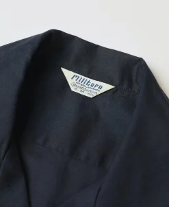 Hot Lot 220L 1940s Linen-Cotton Open Collar Shirt - Navy Long Sleeve Shirts | Shirts