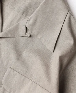 Clearance Lot 220L 1940s Linen-Cotton Open Collar Shirt - Khaki Gray Shirts | Long Sleeve T-Shirts