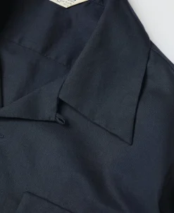 Hot Lot 220L 1940s Linen-Cotton Open Collar Shirt - Navy Long Sleeve Shirts | Shirts