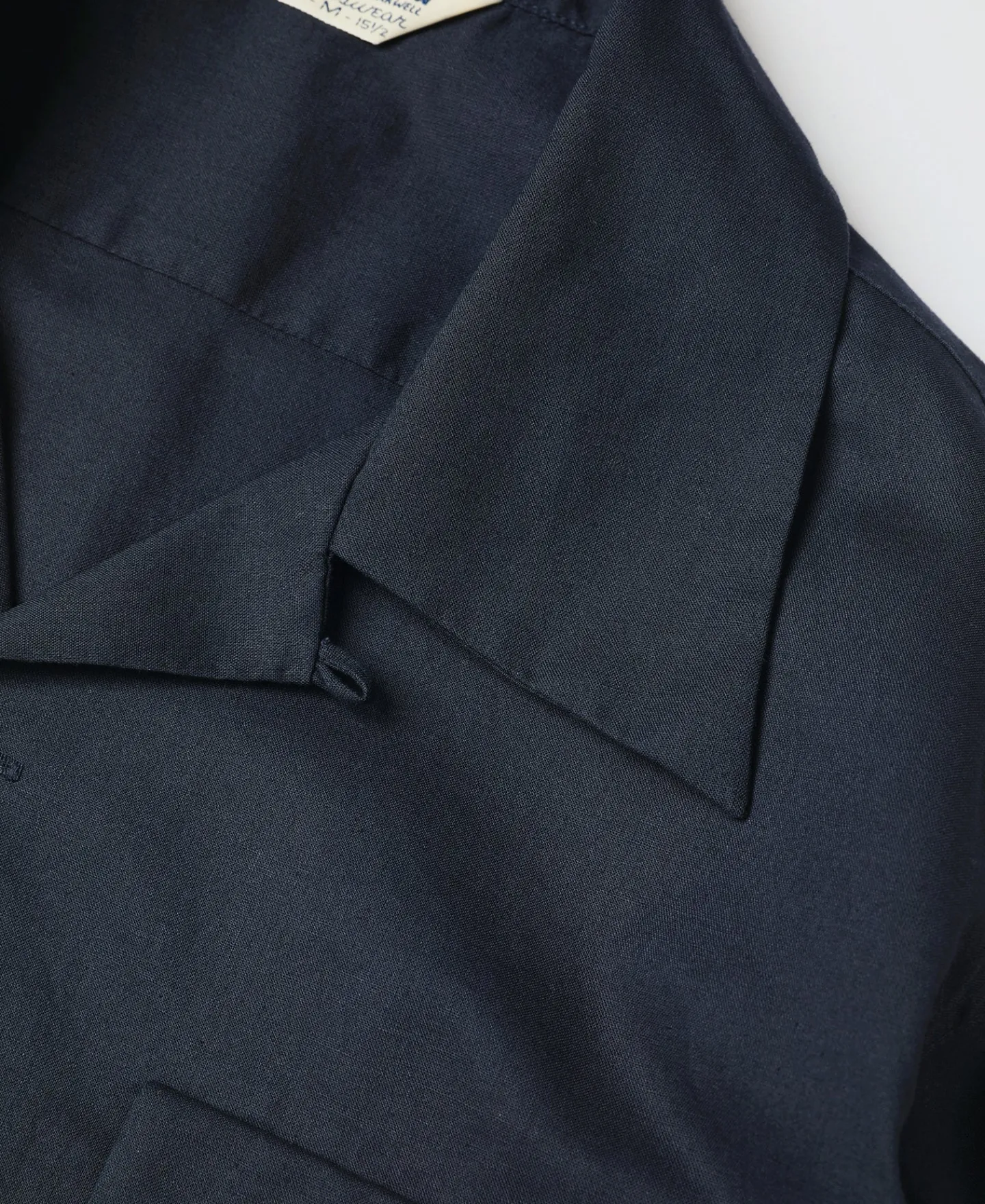 Hot Lot 220L 1940s Linen-Cotton Open Collar Shirt - Navy Long Sleeve Shirts | Shirts