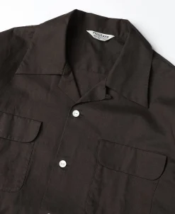 Clearance Lot 220L 1940s Linen-Cotton Open Collar Shirt - Dark Brown Long Sleeve Shirts | Shirts