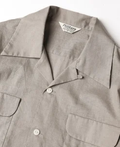 Clearance Lot 220L 1940s Linen-Cotton Open Collar Shirt - Khaki Gray Shirts | Long Sleeve T-Shirts